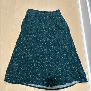 Rachel Teal A-Line Skirt with Floral Design